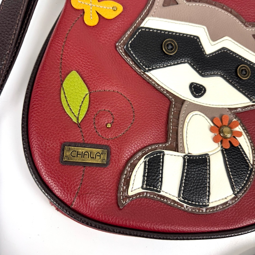 NEW Chala Raccoon Cute Crossbody Bag Vegan Leather Purse Red / Brown Boho Medium - Picture 2 of 7